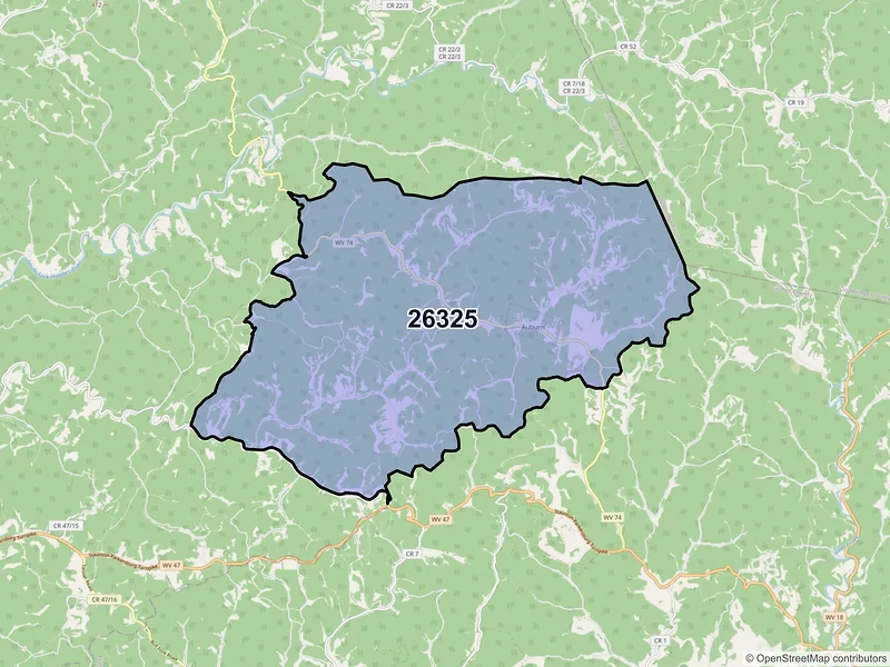 Map of Auburn, West Virginia and ZIP codes