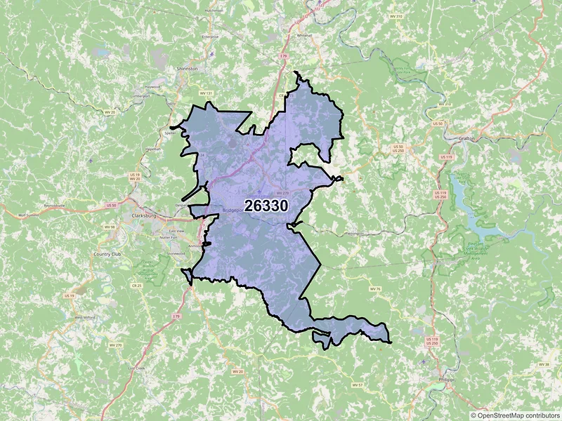 Map of ZIP Code 26330 — Bridgeport, WV