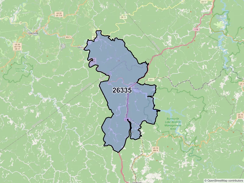 Map of ZIP Code 26335 — Burnsville, WV