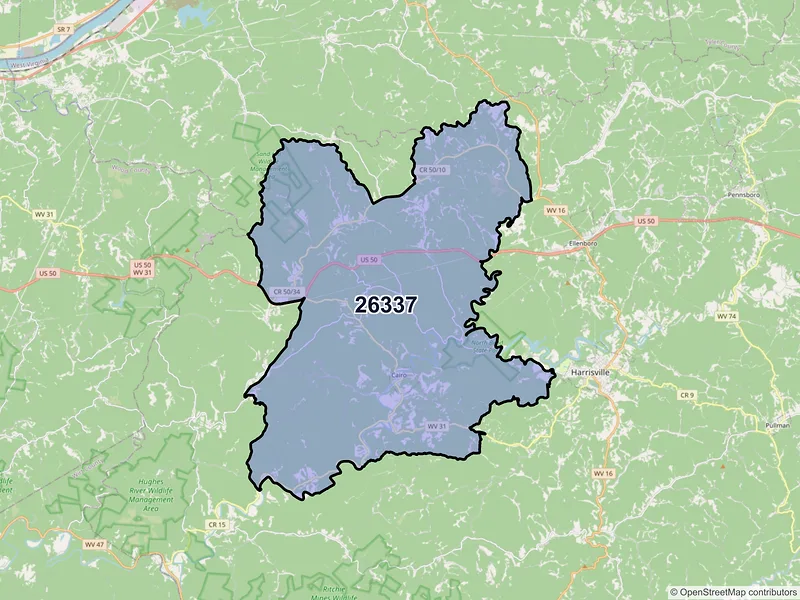 Map of ZIP Code 26337 — Cairo, WV