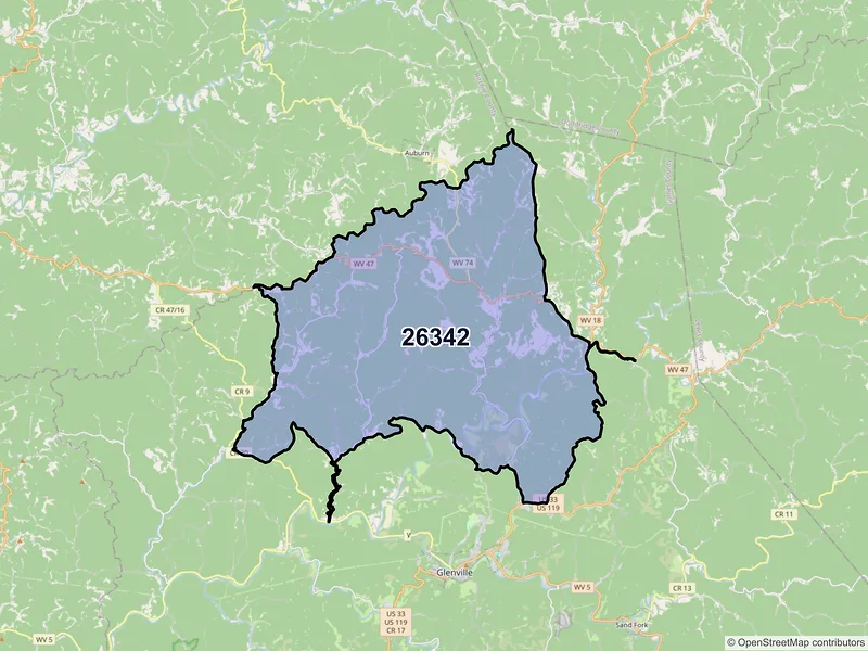Map of ZIP Code 26342 — Coxs Mills, WV