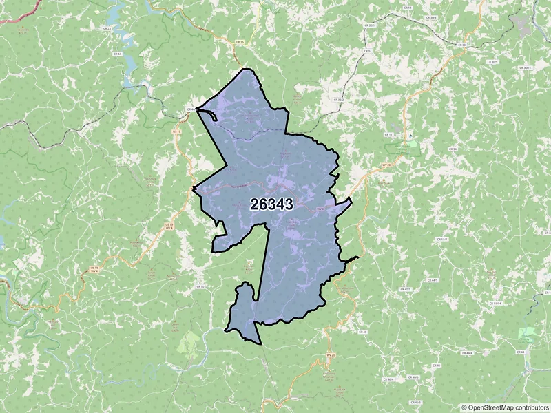 Map of ZIP Code 26343 — Crawford, WV