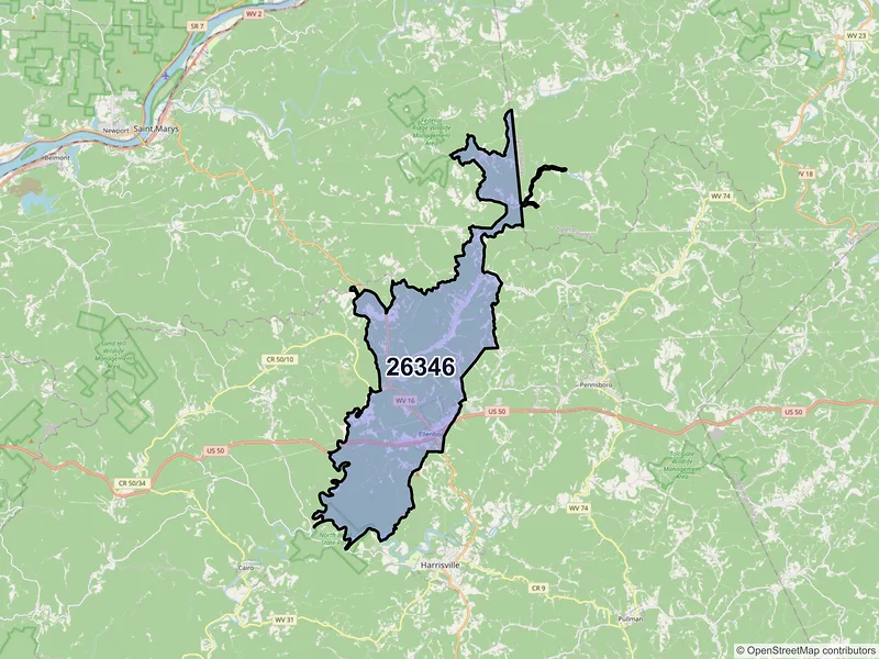 Map of Ellenboro, West Virginia and ZIP codes