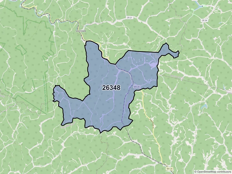 Map of ZIP Code 26348 — Folsom, WV