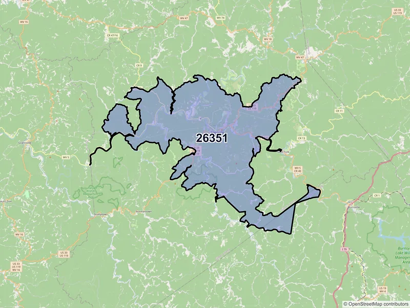 Map of Glenville, West Virginia and ZIP codes