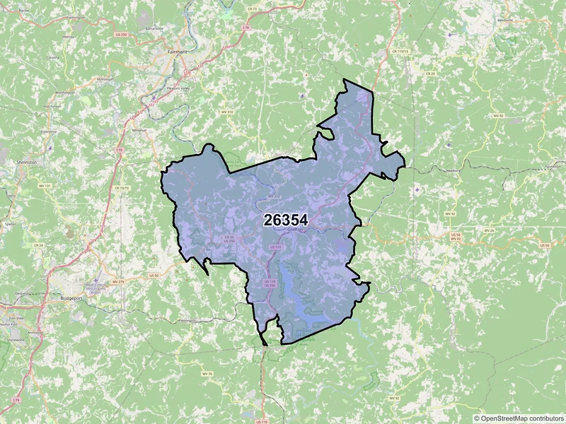 Map of Grafton, West Virginia and ZIP codes