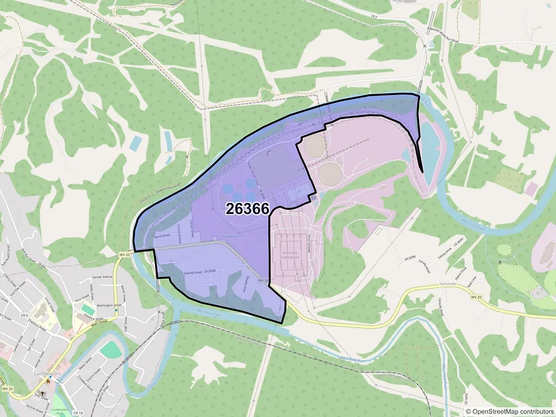 Map of Haywood, West Virginia and ZIP codes