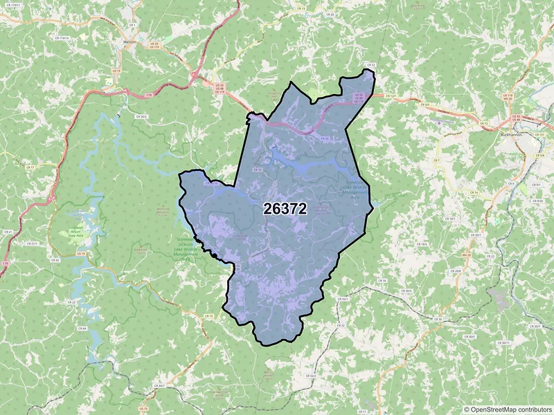 Map of ZIP Code 26372 — Horner, WV
