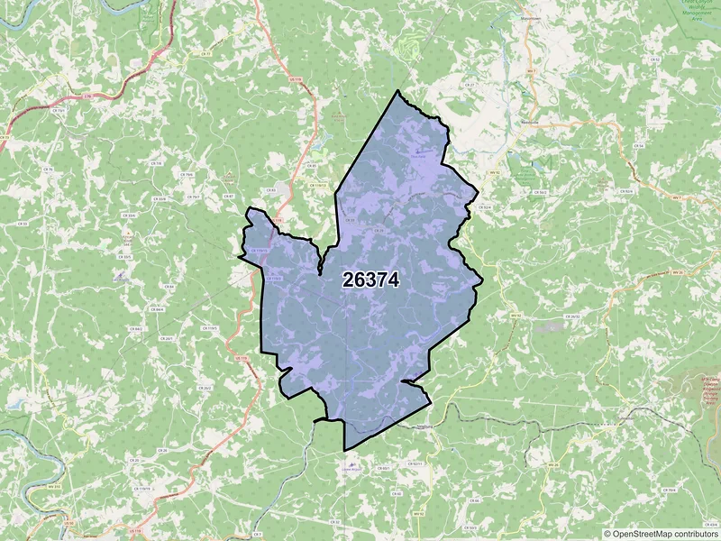 Map of ZIP Code 26374 — Independence, WV