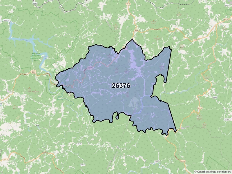 Map of ZIP Code 26376 — Ireland, WV