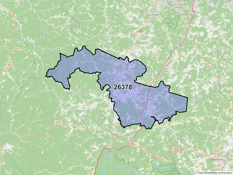 Map of ZIP Code 26378 — Jane Lew, WV