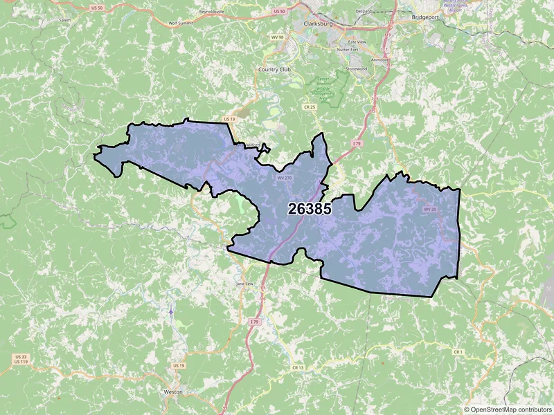 Map of Lost Creek, West Virginia and ZIP codes