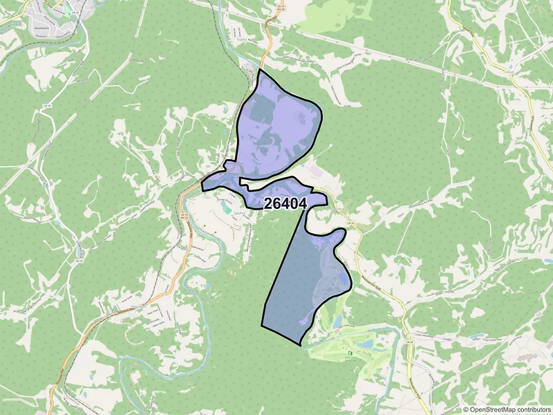 Map of ZIP Code 26404 — Meadowbrook, WV