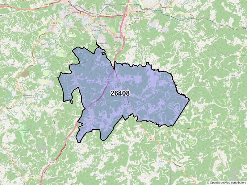 Map of ZIP Code 26408 — Mount Clare, WV