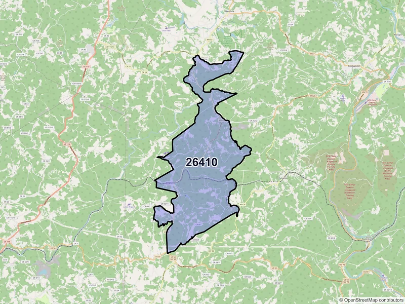 Map of ZIP Code 26410 — Newburg, WV
