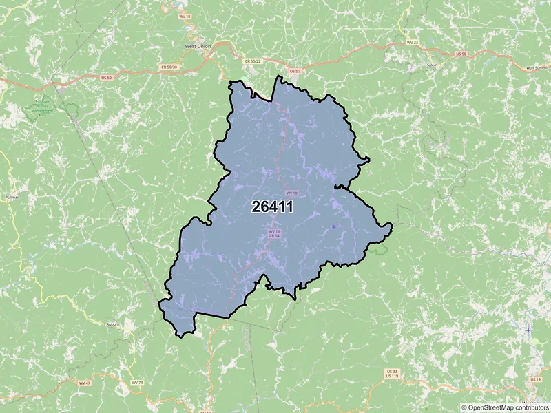 Map of ZIP Code 26411 — New Milton, WV
