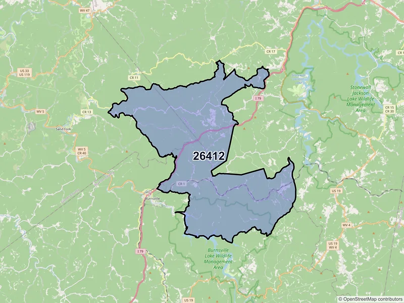 Map of ZIP Code 26412 — Orlando, WV