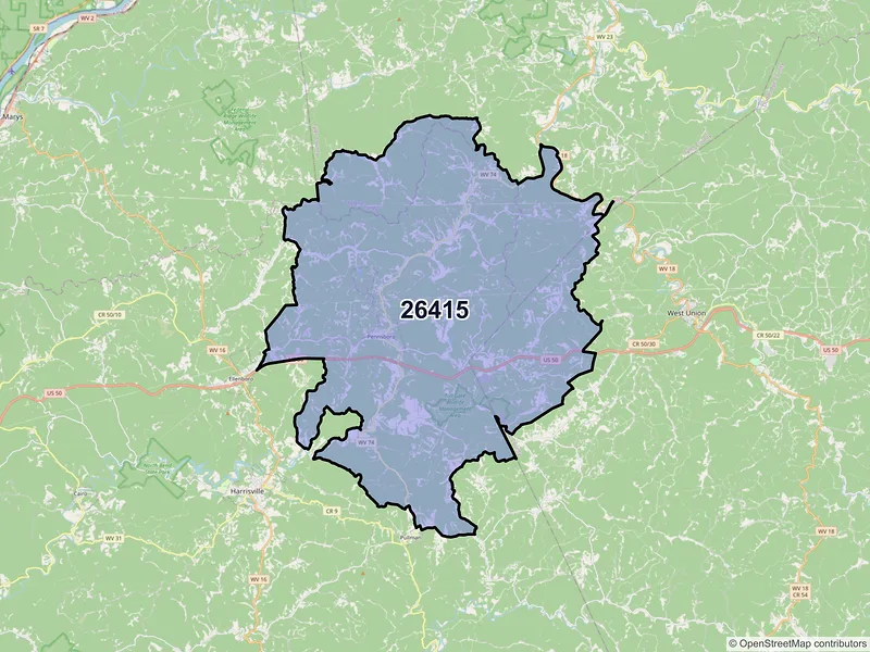 Map of ZIP Code 26415 — Pennsboro, WV