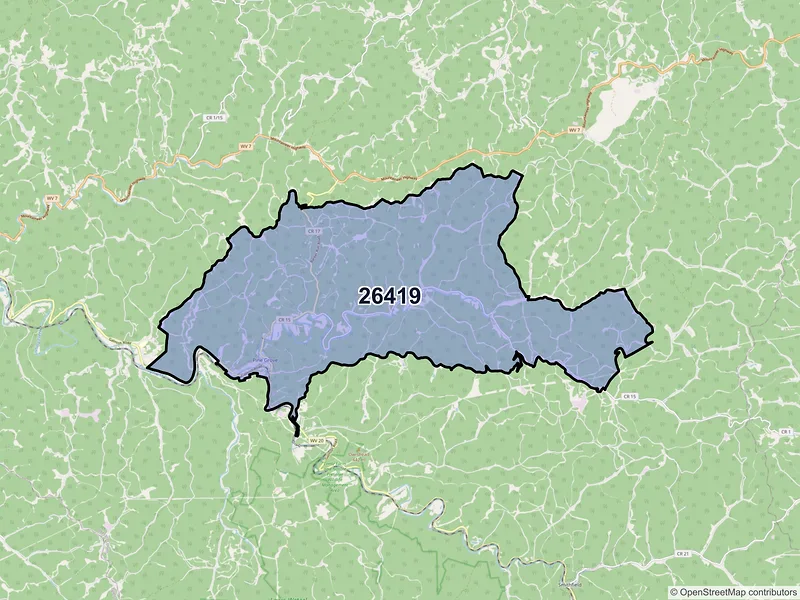 Map of ZIP Code 26419 — Pine Grove, WV