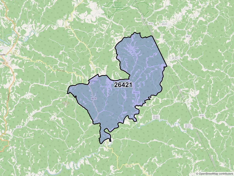 Map of ZIP Code 26421 — Pullman, WV
