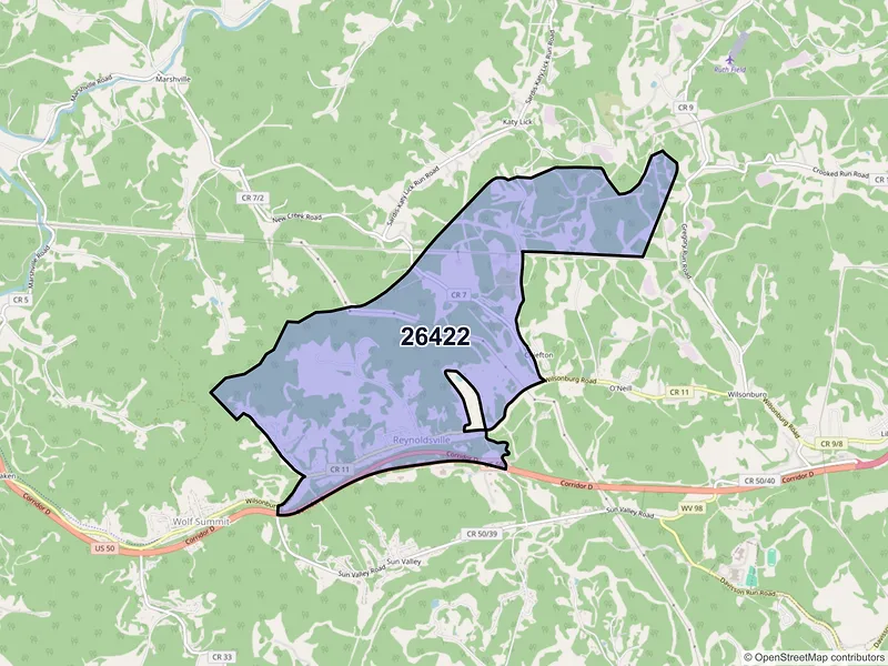 Map of Reynoldsville, West Virginia and ZIP codes