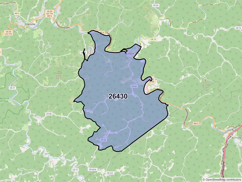 Map of ZIP Code 26430 — Sand Fork, WV