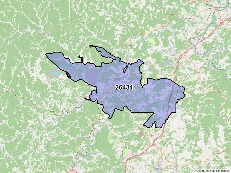 Map of ZIP Code 26431 — Shinnston, WV