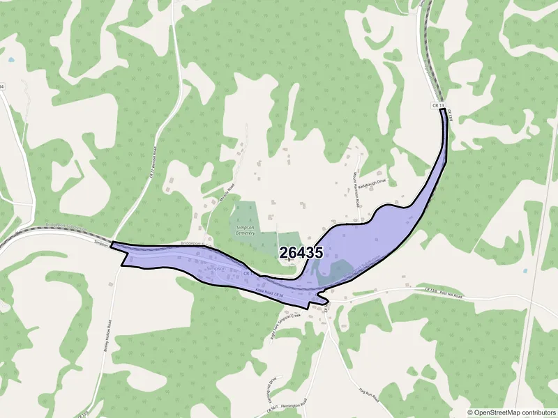 Map of Simpson, West Virginia and ZIP codes