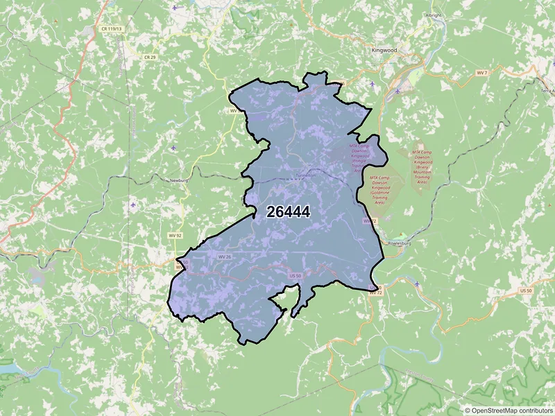 Map of Tunnelton, West Virginia and ZIP codes