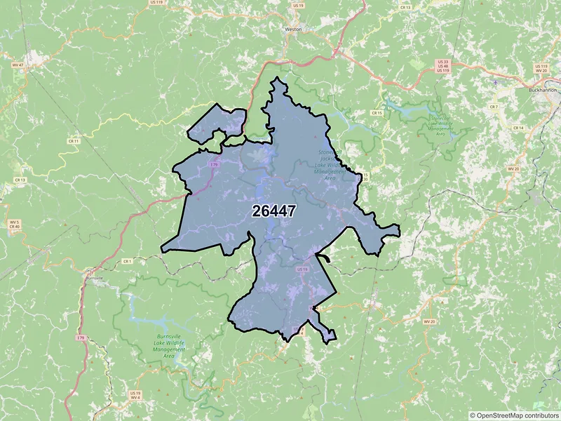 Map of Walkersville, West Virginia and ZIP codes