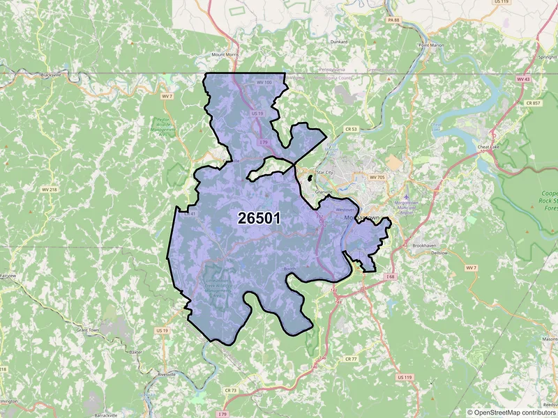 Map of ZIP Code 26501 — Morgantown, WV