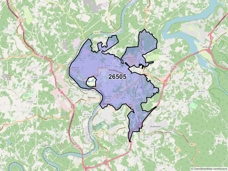Map of ZIP Code 26505 — Morgantown, WV