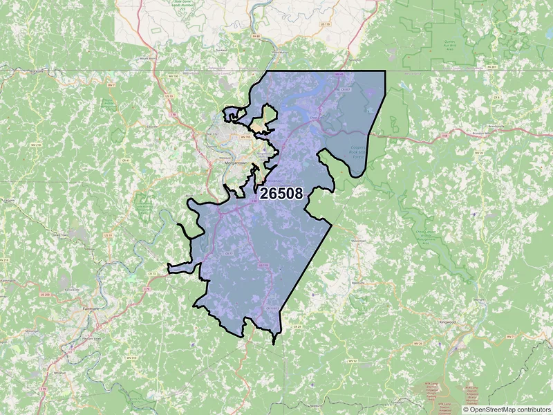 Map of ZIP Code 26508 — Morgantown, WV
