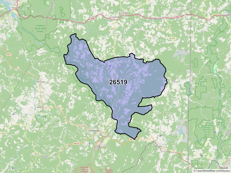 Map of ZIP Code 26519 — Albright, WV