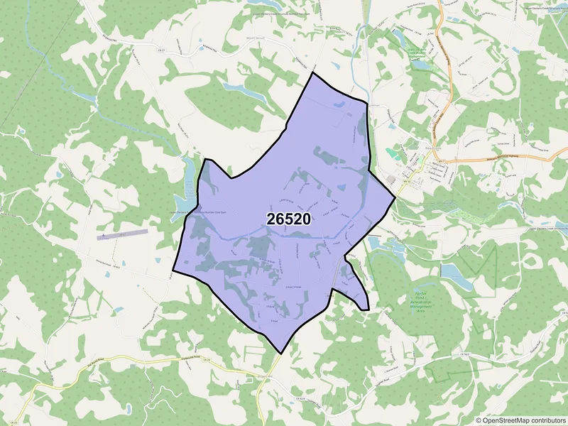 Map of Arthurdale, West Virginia and ZIP codes