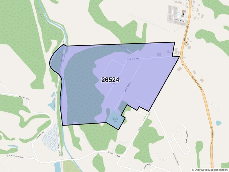 Map of ZIP Code 26524 — Bretz, WV