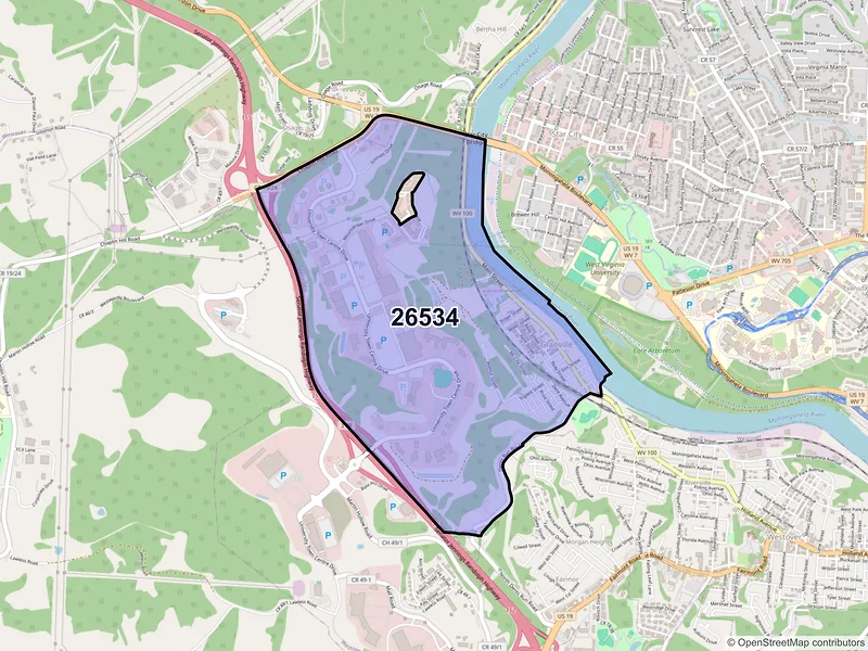 Map of Granville, West Virginia and ZIP codes