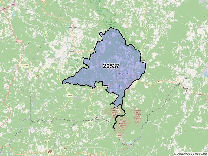 Map of ZIP Code 26537 — Kingwood, WV