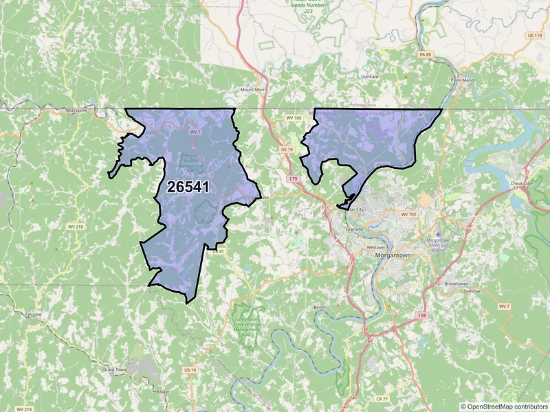 Map of Maidsville, West Virginia and ZIP codes