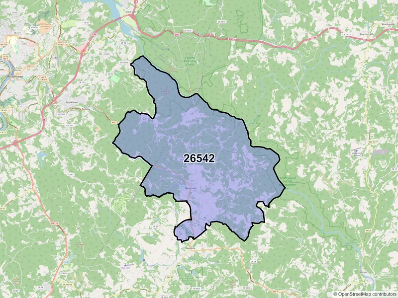 Map of Masontown, West Virginia and ZIP codes