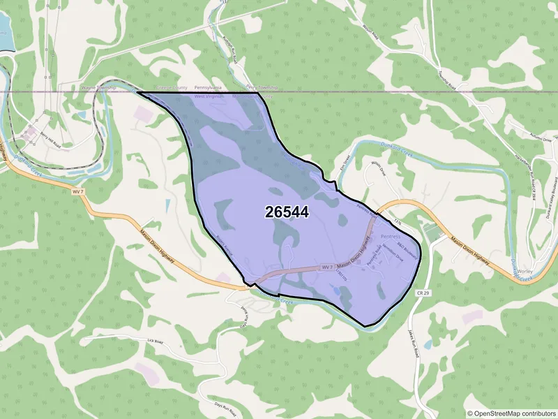Map of Pentress, West Virginia and ZIP codes