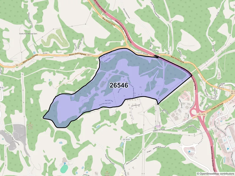 Map of ZIP Code 26546 — Pursglove, WV