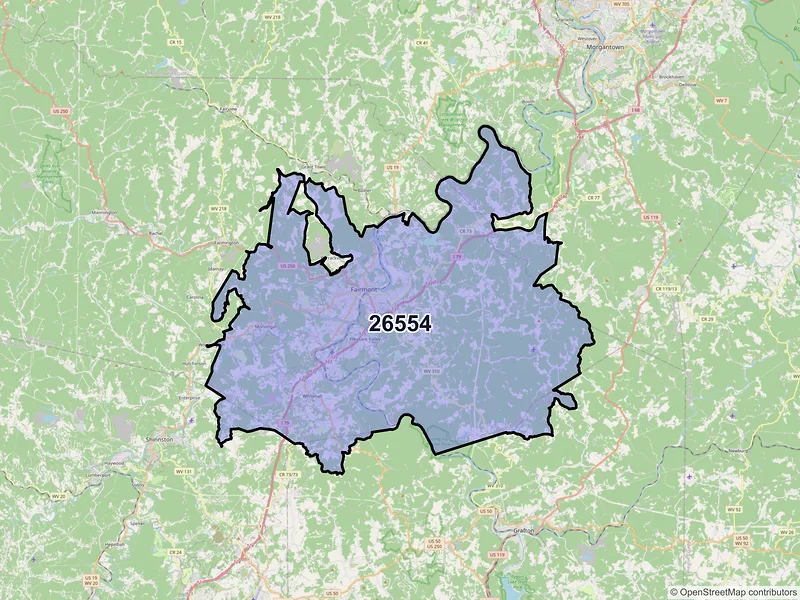 Map of ZIP Code 26554 — Fairmont, WV