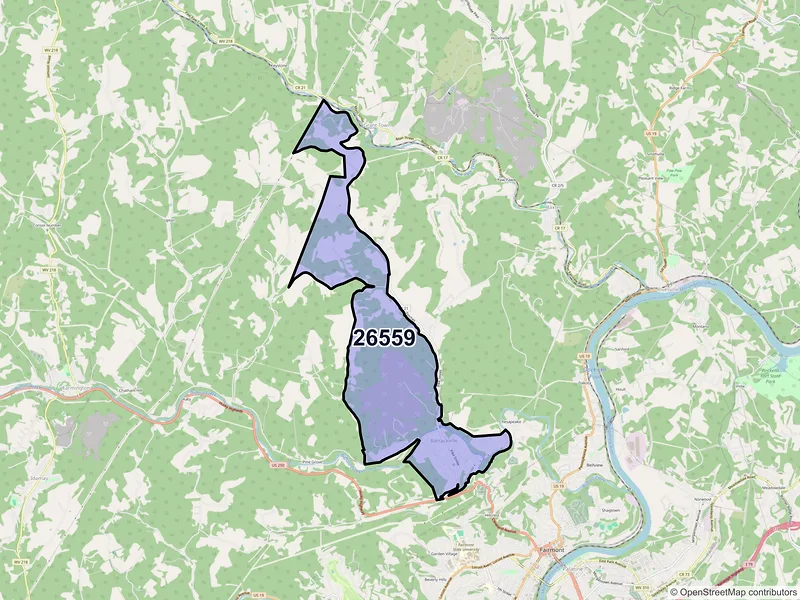 Map of Barrackville, West Virginia and ZIP codes