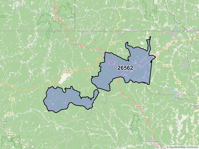 Map of Burton, West Virginia and ZIP codes