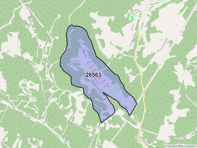 Map of Carolina, West Virginia and ZIP codes