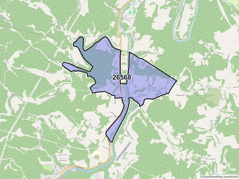 Map of Enterprise, West Virginia and ZIP codes