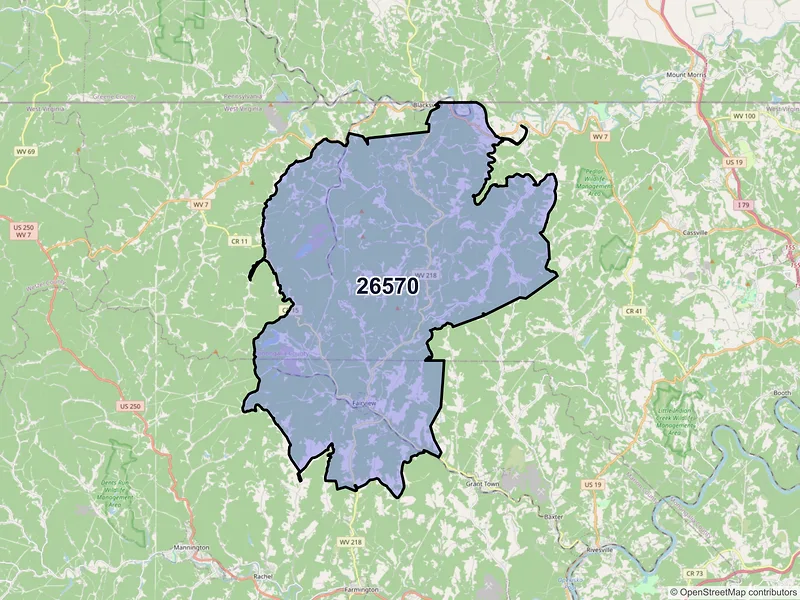 Map of ZIP Code 26570 — Fairview, WV