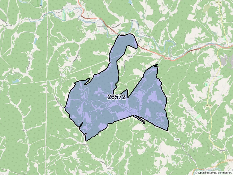 Map of Four States, West Virginia and ZIP codes
