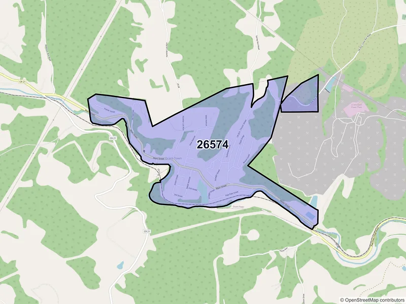 Map of Grant Town, West Virginia and ZIP codes